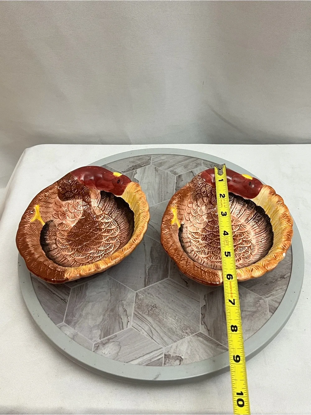 Set of 2 Vintage Turkey Shaped Ceramic Bowls Thanksgiving Fall Serving Dishes